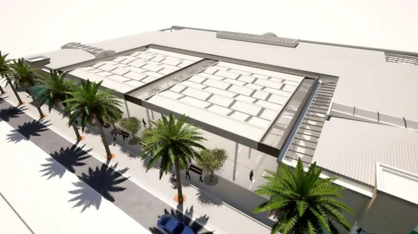 Projekt nadkritja glavne mestne tržnice Koper, žal neznanega avtorja. Izredno 
pomemben in hkrati občutljiv  prostor v mestu, za katerega ni bil razpisan 
javni natečaj. (Vizualizacija: Mestna občina Koper)

