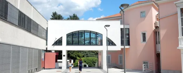 Nova stavba občine v Sežani (levo)  na eni strani oblikuje ulico, na drugi strani dvorišče - trg, ob glavni ulici vzpostavi mestno loggio, ki obenem nadkriva vhod v 
šaltersko dvorano,  most do  stare stavbe (na desni)   je obenem   portal vhoda v botanični park in hojnica iz stare v novo stavbo.  