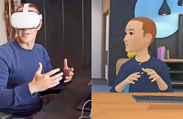 Resnični Mark Zuckerberg in njegov avatar v virtualni konferenčni sobi