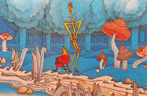  Med prepoznavnejšimi deli Kamile Volčanšek so tudi ilustracije 
Fižolčka, ogelčka in slamice, pravljice iz Saržente pri Čedadu. 