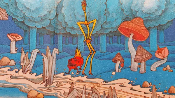  Med prepoznavnejšimi deli Kamile Volčanšek so tudi ilustracije 
Fižolčka, ogelčka in slamice, pravljice iz Saržente pri Čedadu. 