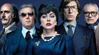 Zvezdniška igralska zasedba Hiše Gucci (z leve): Jared Leto, Al 
Pacino, Lady Gaga, Adam Driver in Jeremy Irons