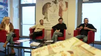  Katja Pegan, Rok Matek, Davor Herceg in Jaka Ivanc (z leve) so predstavili prvo premiero Ježeva hišica. 