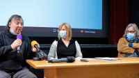 Dokumentarce so predstavili (z leve) scenarist Drago Mislej - Mef, producentka filma in odgovorna urednica 
TV Kolut Alenka Furlan Čadež ter  režiser Dušan Milavec.  