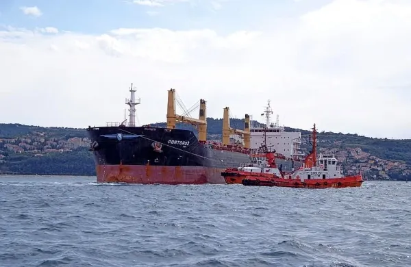 17. junij 2015: vlačilca spremljata ladjo Portorož pred Žusterno.