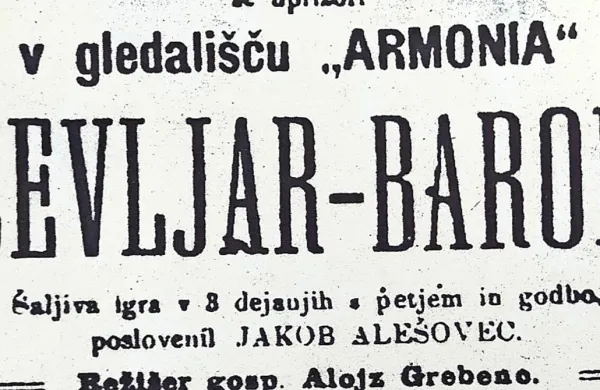 Plakat spevoigre Čevljar baron, prve uprizoritve Dramatičnega 
društva v Trstu, prinaša zanimive informacije o obisku gledališke 
predstave na začetku prejšnjega stoletja