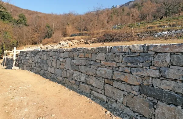 Ob pešpoti so  mojstri suhozidne gradnje obnovili tudi del že 
močno poškodovanega suhozida, ki drži teraso. 