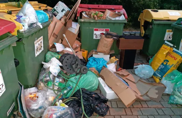 Tak prizor je v ponedeljek zjutraj pričakal delavce KSP Sežana na 
ekološkem otoku pri Kraškem vodovodu v Sežani. 