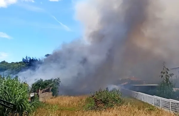 Na območju naselja Valdebek v hrvaškem Pulju je danes okoli 
poldneva izbruhnil obsežen požar.