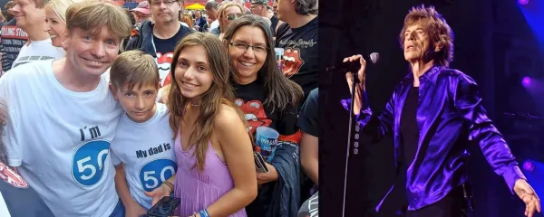 Družina Skočir iz Kobarida je srečala  Jaggerja in  koncert užila iz 
prvih vrst; z leve oče Dušan, sin Dan, hči Mojca in mama 
Viviana.