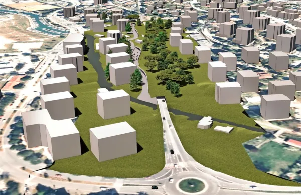 Na vizualni simulaciji projekta je vidno, da bi  območje dosedanje 
regionalne ceste ozelenili, pod površino pa bi zgradili parkirno 
hišo.  