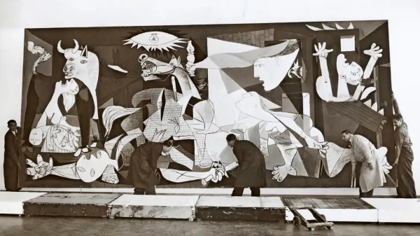  Velika Guernica iz leta 1937 ostaja sinonim za trpljenje civilnega prebivalstva v španski državljanski vojni in  najslavnejša protivojna slika na svetu. 