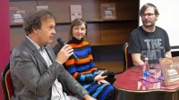  Na torkovi predstavitvi  romana Pričakovanja Anje Mugerli (v sredini) je sodeloval tudi urednik Andrej Blatnik (levo).