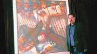 Egon Pelikan pri sliki Rapallo, na kateri  je Tone Kralj upodobil vse tedanje diktature - osi zla.  