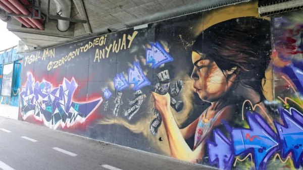 Ena izmed umetnin, ki je v podhodu ob semedelskem mandraču 
nastala septembra 2020.