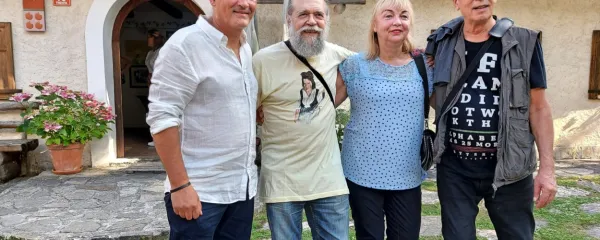 Z leve: gostitelj Mitja Lo Duca, Velemir Gjurin (Kekec), Blanka Kos (Mojca) in Martin Mele (Rožle).