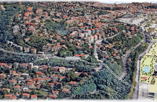 V prikazu teče žičnica preblizu železnice in predaleč od svetilnika, 
pod njo pa je gozd, ki ga bodo morali posekati.