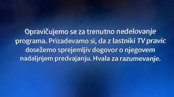 Sporočilo operaterja T-2 zaradi umika programov Planet TV.