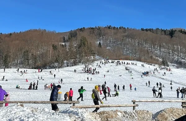 Lokve so bile za vikend polne obiskovalcev. Vlečnica ni delovala, 
so pa zato najmlajši vsaj sankali.  