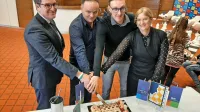 Utrinek z včerajšnje novinarske konference: z leve so novogoriški 
župan Samo Turel, direktor turnirja Matjaž Lovišček, slovenski 
reprezentant Matej Šebenik in predstavnica Hita Lavra Peršolja 
Jakončič. 