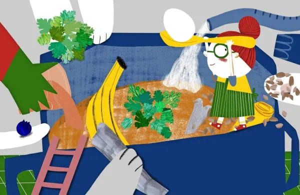 Ena od ilustracij  iz slikanice Protideževna juha, s katerimi bo Slovenijo Ana Maraž predstavljala na mednarodni razstavi ilustracije, ki bo aprila 
vabila k ogledu v sklopu Bolonjskega knjižnega sejma otroške literature. 