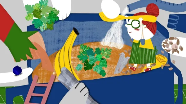 Ena od ilustracij  iz slikanice Protideževna juha, s katerimi bo Slovenijo Ana Maraž predstavljala na mednarodni razstavi ilustracije, ki bo aprila 
vabila k ogledu v sklopu Bolonjskega knjižnega sejma otroške literature. 