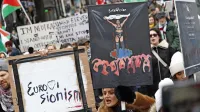 Po Evropi potekajo številni protesni shodi, tudi proti udeležbi 
Izraela na izboru za Pesem Evrovizije.