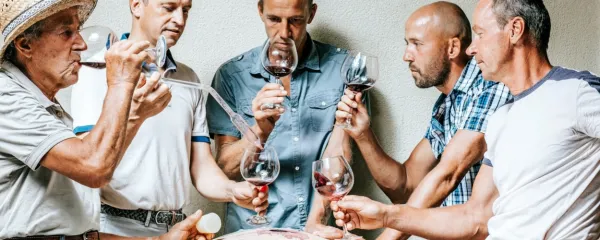 Aleš, Robert, Ivan, Patrik in Benjamin Komjanc s tradicionalne kmetije v Jazbinah, na kateri ob vinu pridelujejo še oljčno olje.  