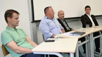O kibernetski varnosti so razpravljali (z leve): dr. Blaž Markelj, Aljoša Špeh, Boris Turk in Boštjan Špehonja.
