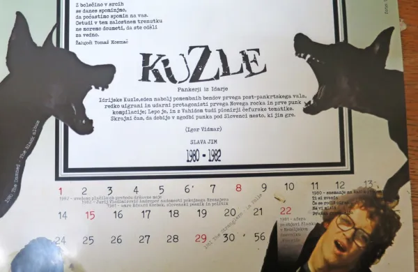 Včeraj je bil dan idrijskih Kuzel. Na fotografiji je ob 40. obletnici natisnjen koledar, na njej pa mlad Idrijčan, med 
letoma 1978 in 1980 kitarist in spremljevalni vokalist v Kuzlah, danes režiser in scenarist Dušan Moravec. 