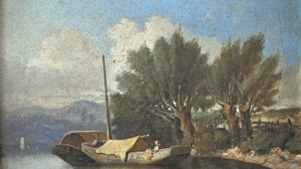  

Gianelli je svojo slikarsko pot začel kot avtor krajinskih slik. Na 
fotografiji: Krajina ob laguni. Hrani: PMK. 

