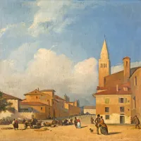 

Med priljubljenimi Gianellijevimi motivi so podobe Kopra in 
njegovih prebivalcev. Na fotografiji: Brolo. Hrani: PMK (foto: Aleš 
Rosa)

