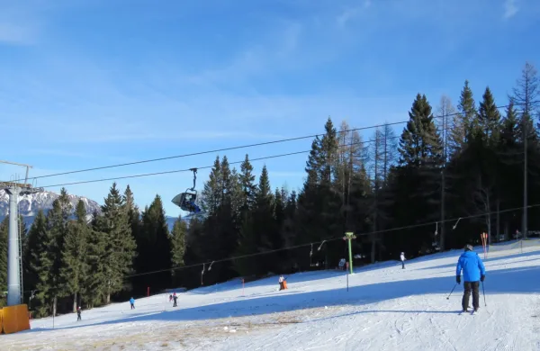 Progi ob sedežnici Brdo (v ospredju) in ob vlečnici Dolina (v 
ozadju) sta povezani in ponujata  strmine tako za začetnike kot za  
izkušene smučarje.