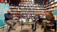 Nov vodnik po Novi Gorici so  s Petro Kolenc z ZRC SAZU predstavili (z leve): Miha Kosovel, Arne Zupančič, Blaž Kosovel in Tomaž Vuga. 