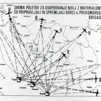 SI_PAK/349 - Zbirka dokumentov prekomorskih brigad, t.e. 75: Smeri poletov zavezniških letal, s katerimi so zavezniki oskrbovali 
jugoslovanske partizanske enote.