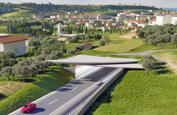     Tako bo videti odsek nove hitre ceste v Luciji. Na fotografiji je 
prikazan pokriti vkop, ki bo Lucijo povezal  s poslovno cono.  