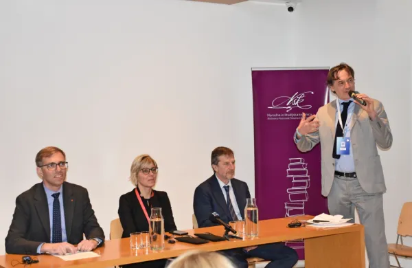 Dogajanje na srečanju Interreg GO! so predstavili (od leve) Marko 
Koprivc, Barbara Zilli,  Slawomir Tokarski in  Matteo  Salvai.

