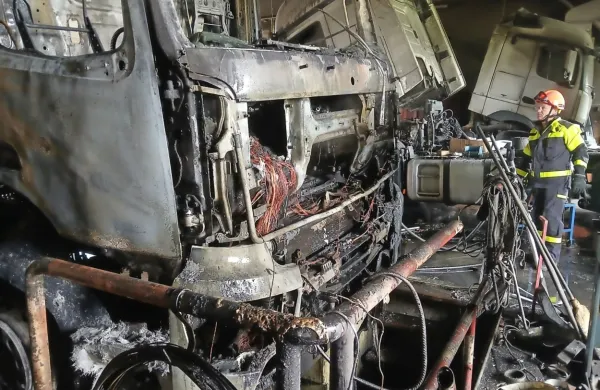 Ogenj je popolnoma uničil en tovornjak.