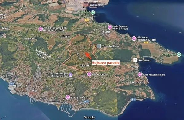 Položaj treh parcel Aleša Hojsa na Kolombanu v koprski  občini