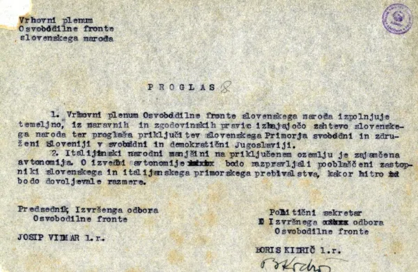 Proglas Osvobodilne fronte, 16. septembra 1943 (ARS)