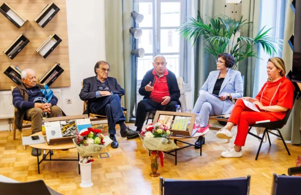 Na domoznanskem večeru so sodelovali (z leve): Mario Gržinič, dr. 
Salvator Žitko, Andrej Jelačin, Luana Malec in  Vladka Gojak.