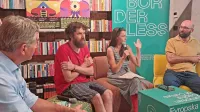 O programu jubilejnega festivala in sejma  Mesto knjige so spregovorili (z desne): Miha Kosovel, Katja Pahor, 
Marko Čeh in Stojan Pelko.  