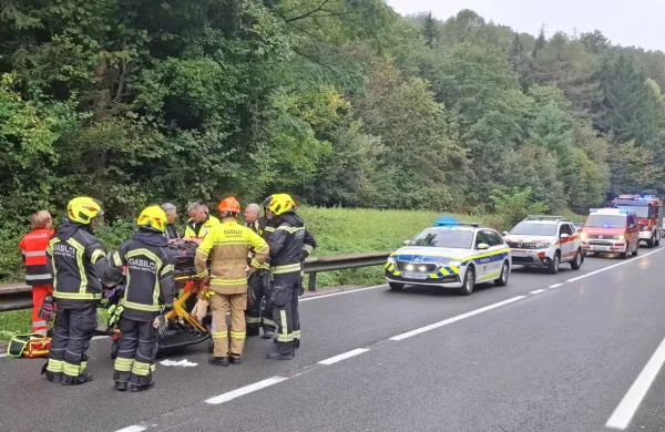 Avstrijski motorist jo je včeraj hudo skupil pri Dolenjah na 
Bistriškem. 
