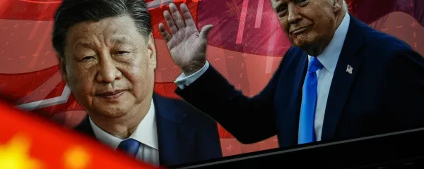 ANKARA, TURKIYE - APRIL 10: In this photo illustration portraits of US President Donald Trump and Chinese President Xi Jinping are displayed on computer screen as Chinese flag is seen in Ankara, Turkiye on April 10, 2025. Dilara Irem Sancar/Anadolu,Image: 985939100, License: Rights-managed, Restrictions:, Model Release: no, Credit line: Dilara Irem Sancar/AFP/Profimedia