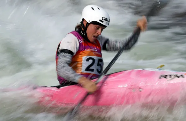 Slovenia's Ajda Novak competes in the women's kayak cross individual event at the 2025 ICF Slalom World Championships at the Penrith Whitewater Stadium in western Sydney on September 29, 2025.,Image: 1041582287, License: Rights-managed, Restrictions: -- IMAGE RESTRICTED TO EDITORIAL USE - STRICTLY NO COMMERCIAL USE --, Model Release: no, Credit line: DAVID GRAY/AFP/Profimedia
