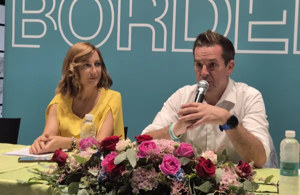 Nova Gorica, EPICenter.Novinarska konferenca o vplivu EPK 2025 na turisticni obisk v Novi Gorici in Gorici.Direktorica Javnega zavoda GO! 2025 Mija Lorbek in novogoriski zupan Samo Turel.