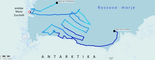 Manevre ladje ob obali Antarktike si lahko izrišete sami iz javno dostopne zbirke podatkov OGS (QR koda 1).