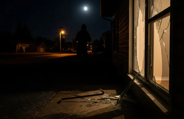 ﻿vlom, razbito okno, vzvodno orodje, silhueta ponoči