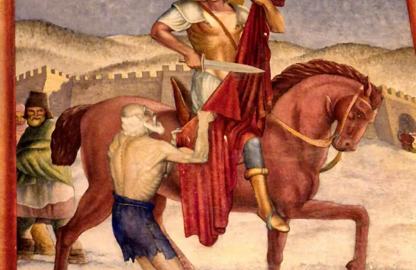 Fotografijo stenske poslikave sv. Martina na zgornji levi strani v cerkvi sv. Martina v Slivju.