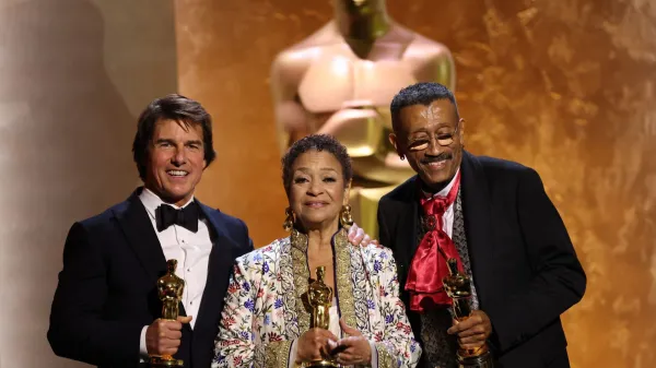(L/R) US actor producer Tom Cruise, US actress dancer Debbie Allen and US production designer Wynn Thomas pose with their Honorary Academy Awards on stage during the 16th Governors Awards at the Ray Dolby Ballroom at Ovation Hollywood in Los Angeles on November 16, 2025.,Image: 1052894883, License: Rights-managed, Restrictions:, Model Release: no, Credit line: Michael Tran/AFP/Profimedia
